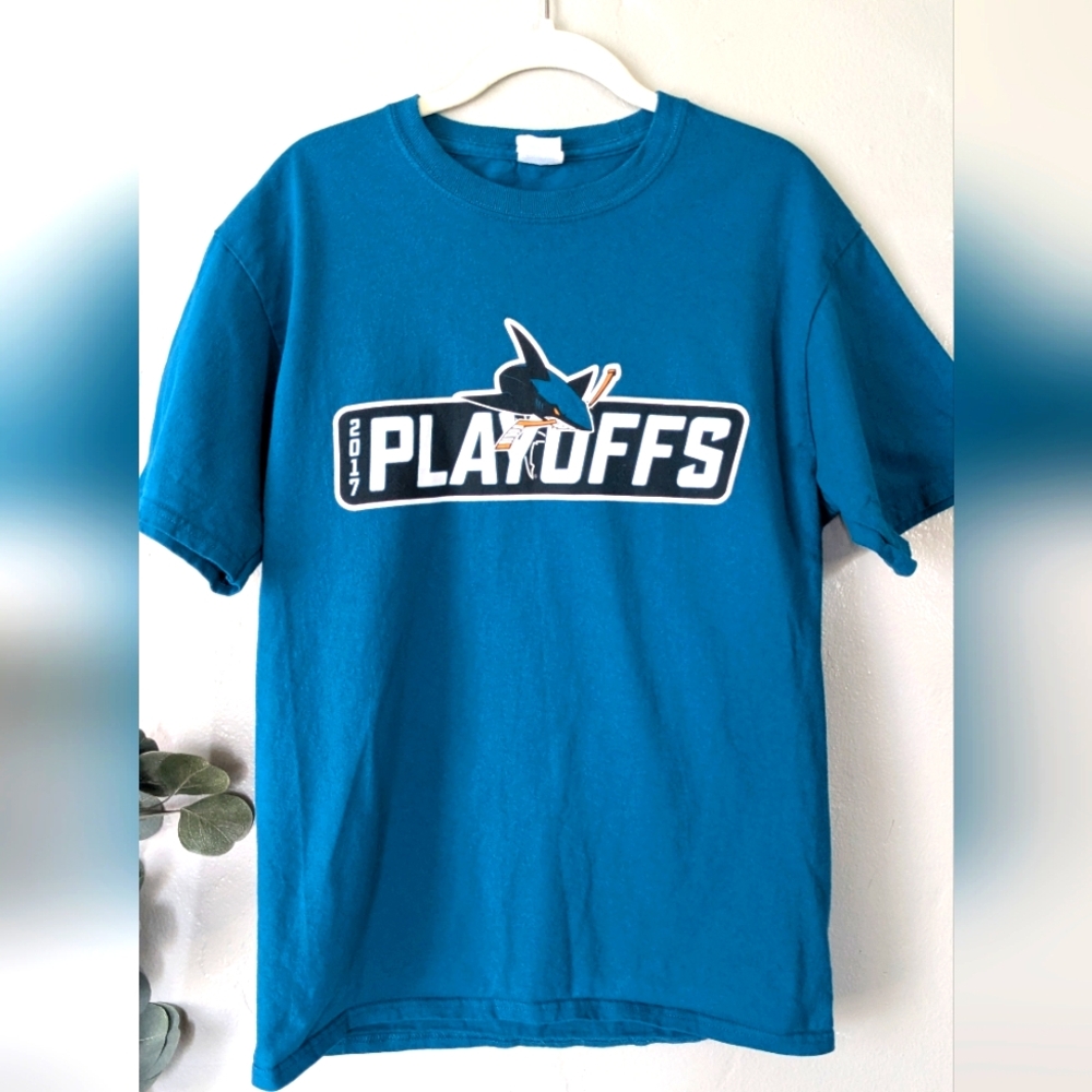 San Jose Sharks 2017 Playoffs NHL hockey Teal T-shirt medium